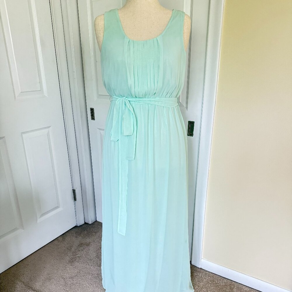 Mint Green Maxi Dress, Pleated with Scoop Neck, Flowy, Forever 21